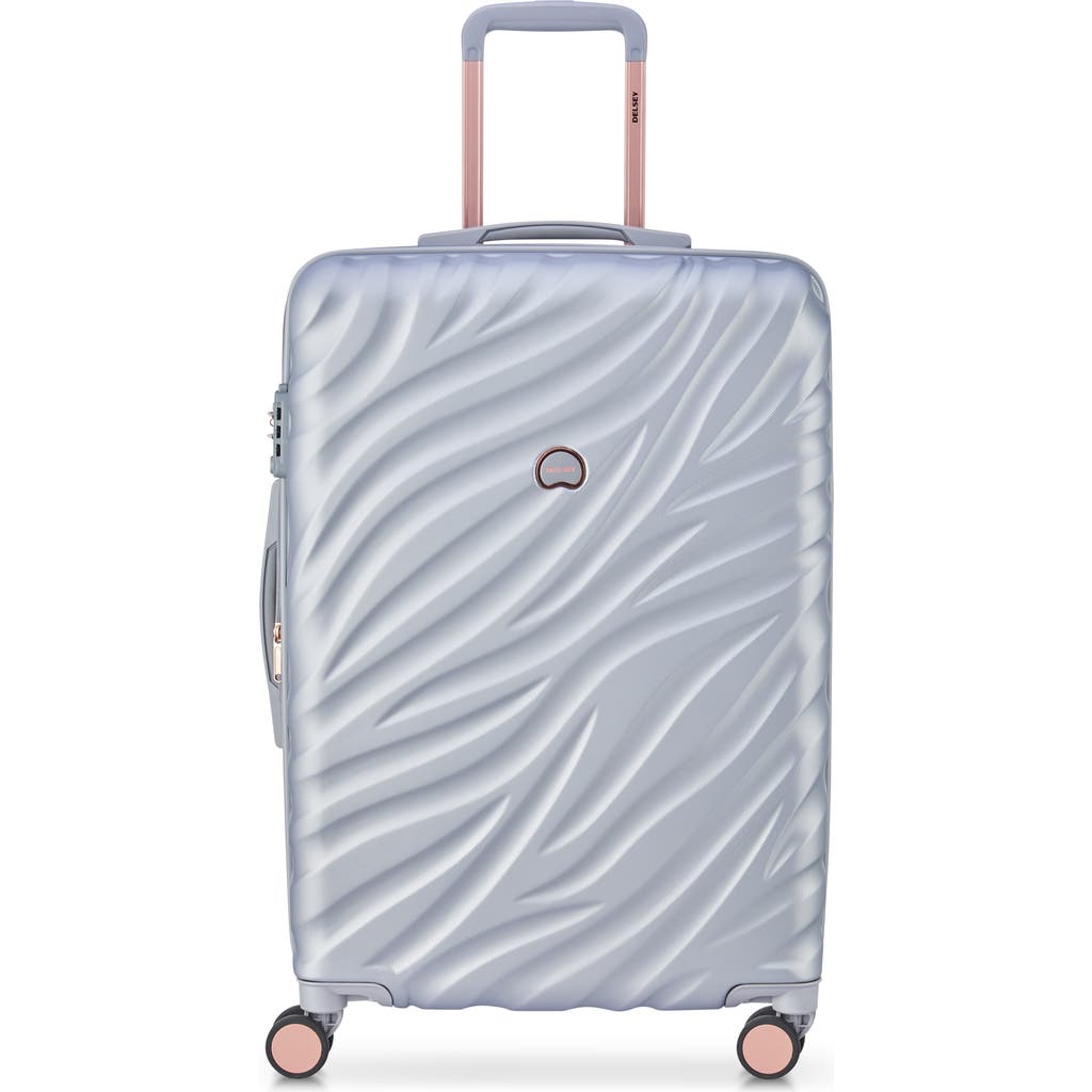 Delsey Paris Alexis Hardside 25-inch Medium Checked Expandable Spinner Luggage In Platinum/rose Gold