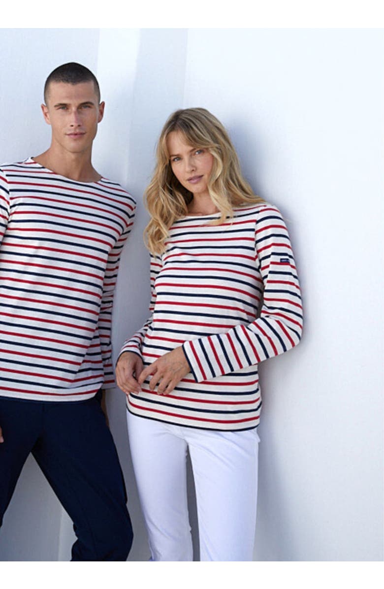 Saint James MINQUIERS MODERNE - Tri-color Striped Shirt, Main, color, Ecru/Navy/Red