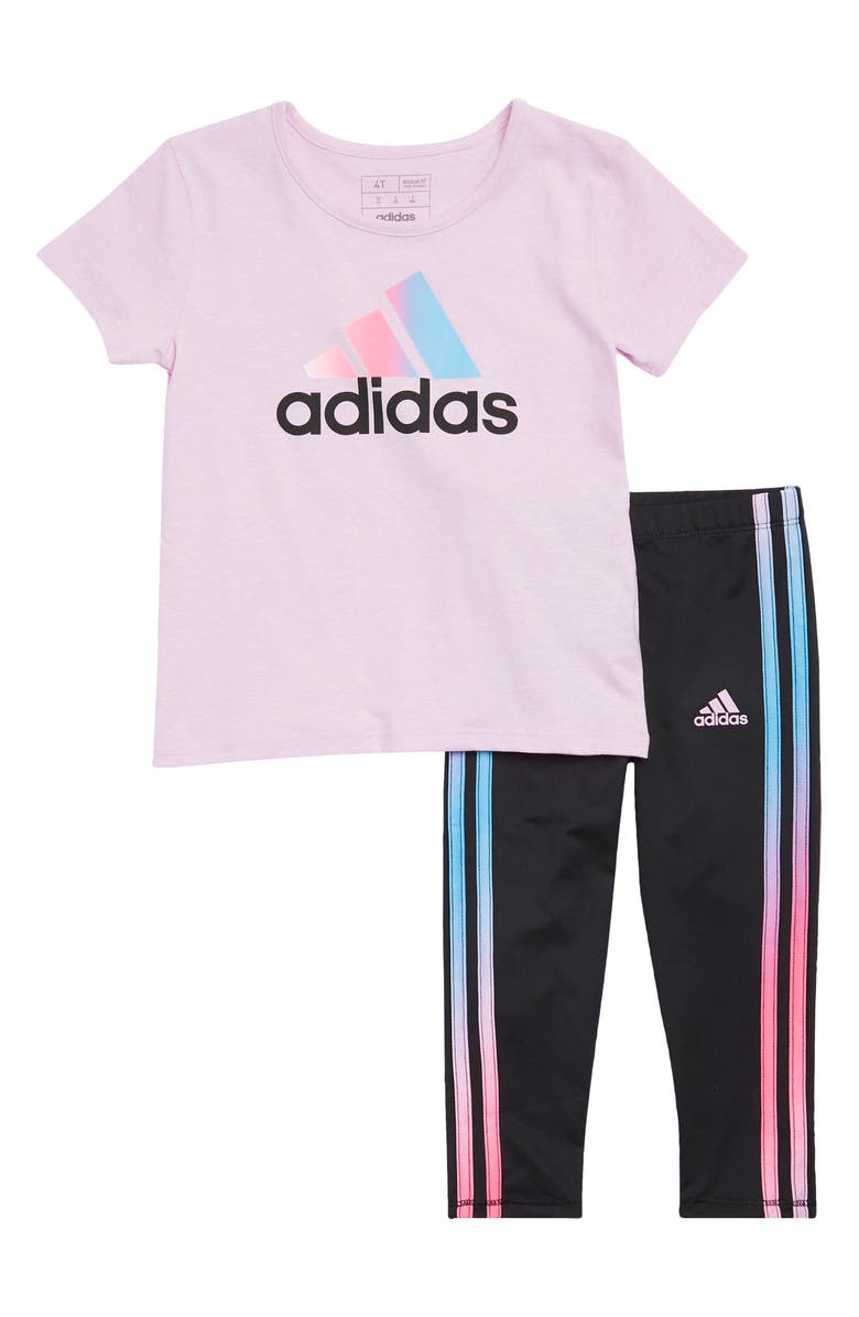 adidas Kids' Logo T-Shirt & 3-Stripes Leggings Set, Main, color, Lilac