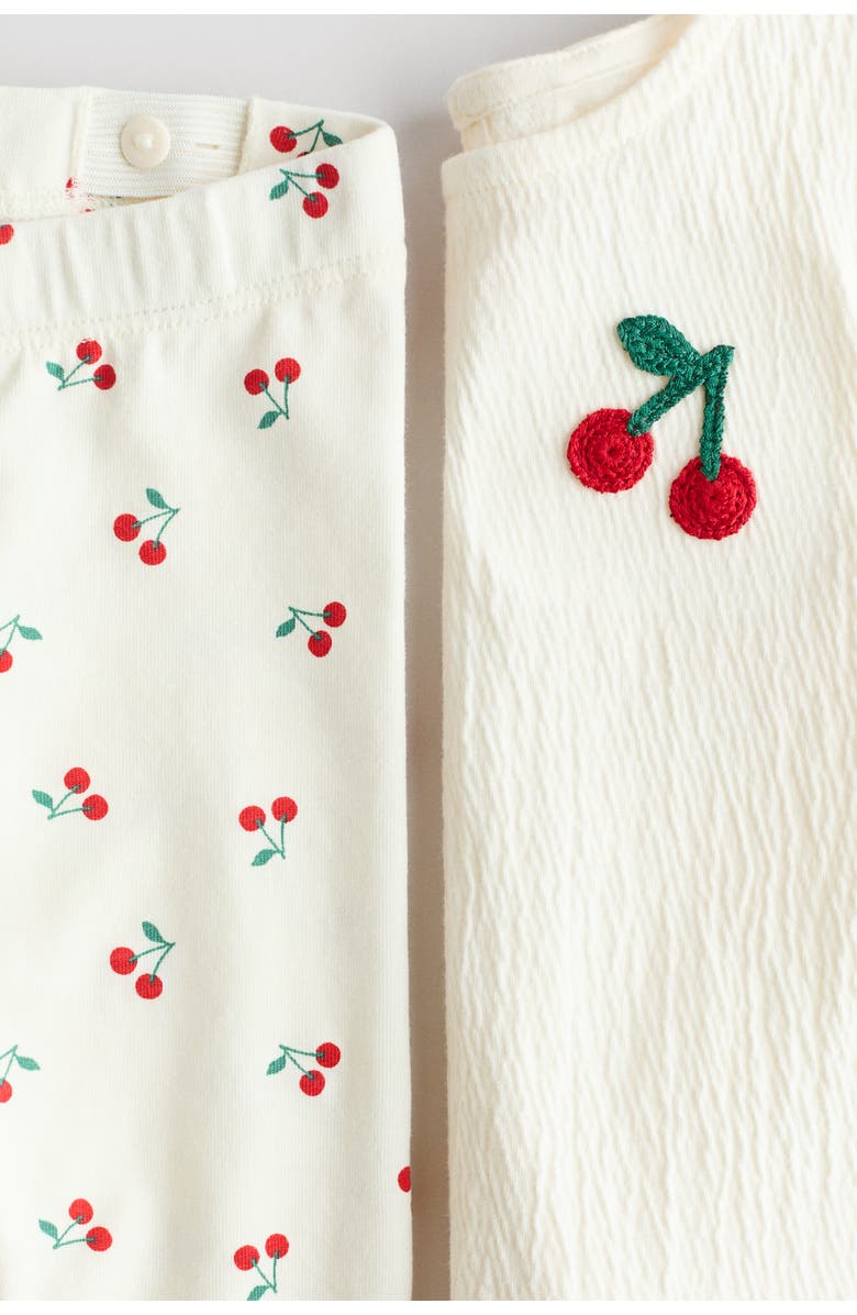 H&M 2-piece top and leggings set, Alternate, color, White/Cherries