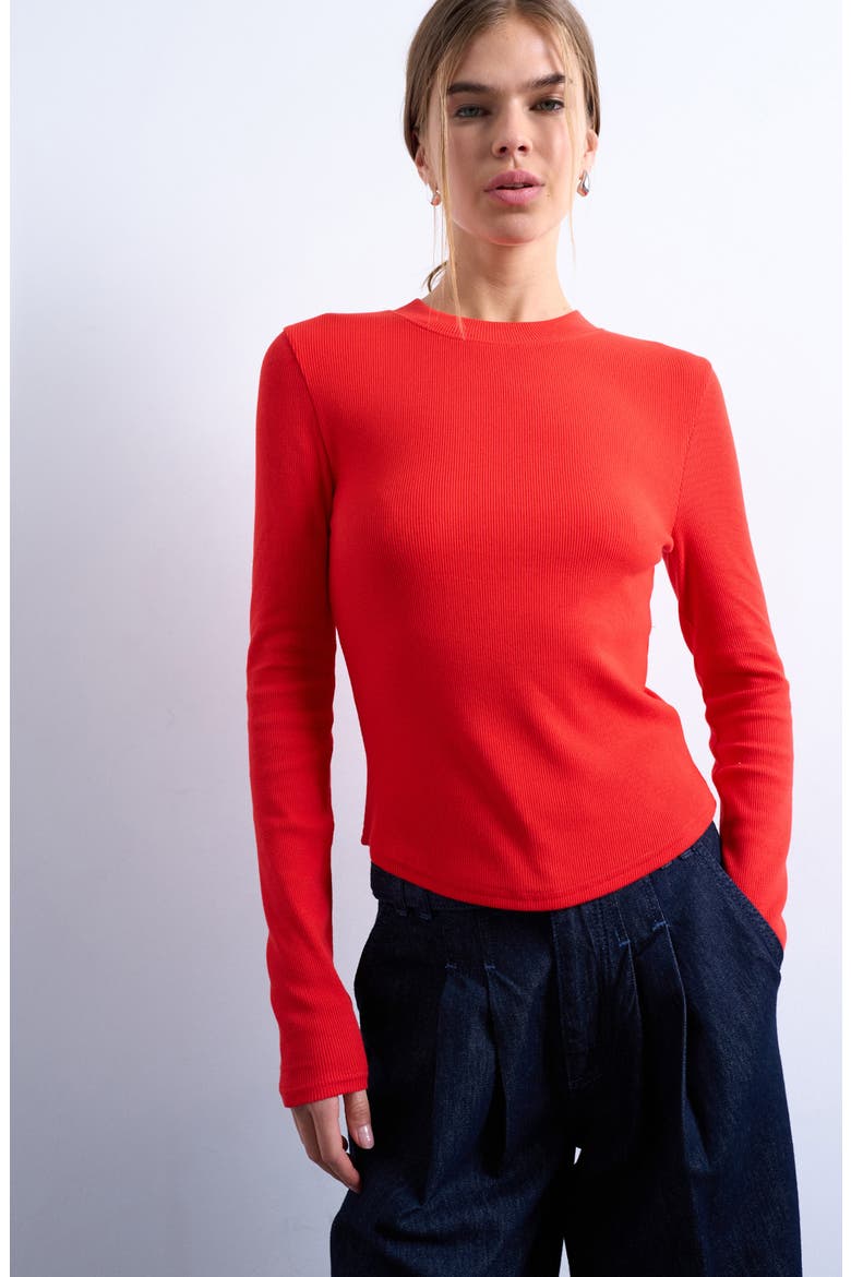 Long Sleeve Curve Hem Top, Main, color, RED