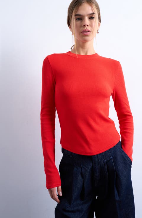 Long Sleeve Curve Hem Top