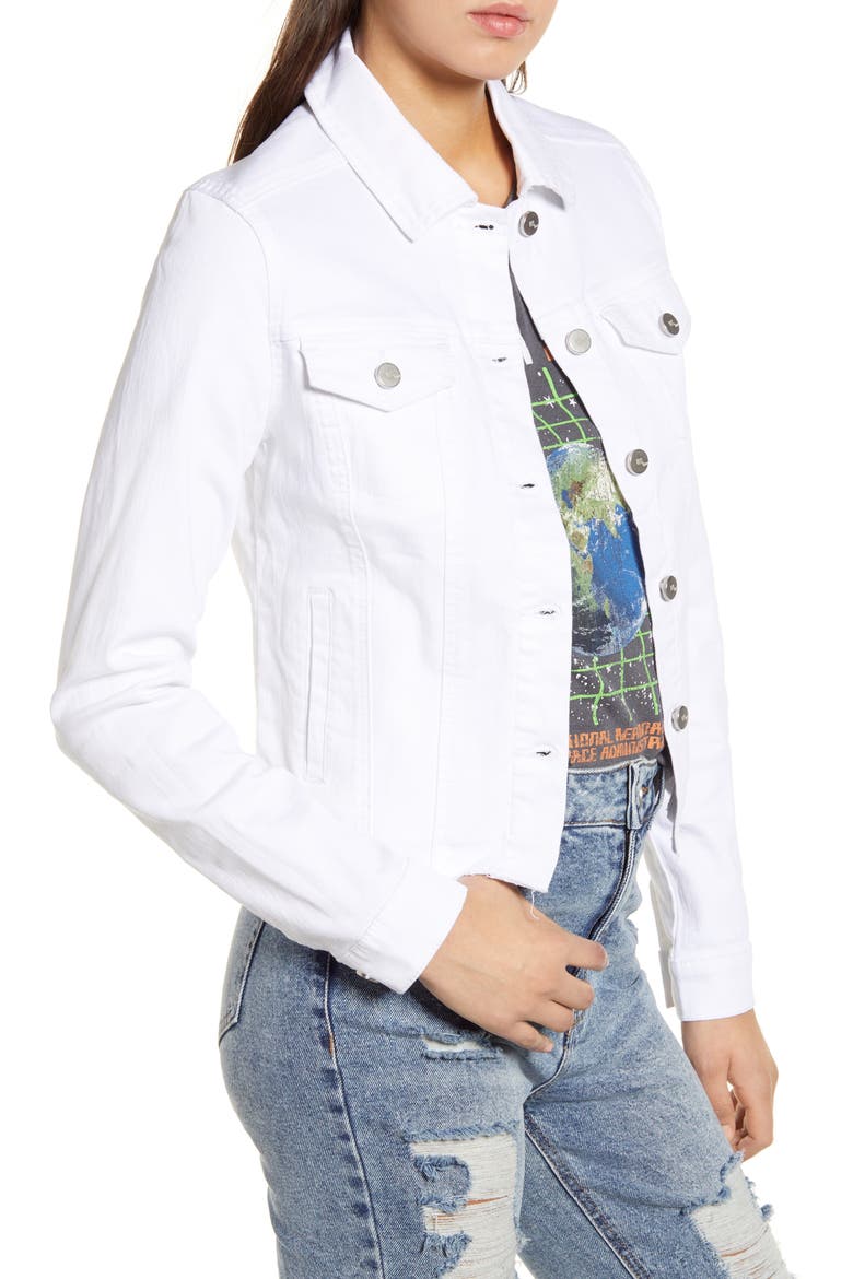 Fray Hem Denim Jacket, Alternate, color, WHITE