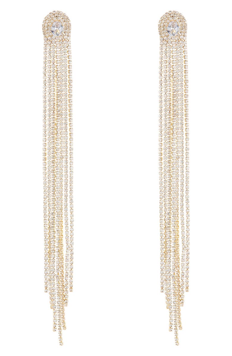 EYE CANDY LOS ANGELES Crystal Fringe Statement Earrings, Main, color, Gold