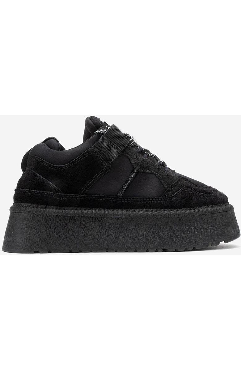 Forever & Always Shoes Riven Leather Platform Sneaker, Alternate, color, Black Suede