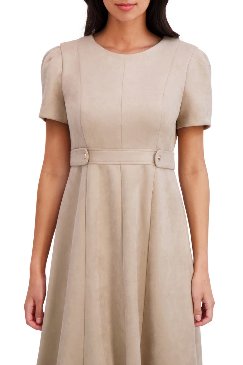 Jewel Neck Side Tab Fit & Flare Dress, Alternate, color, LATTE