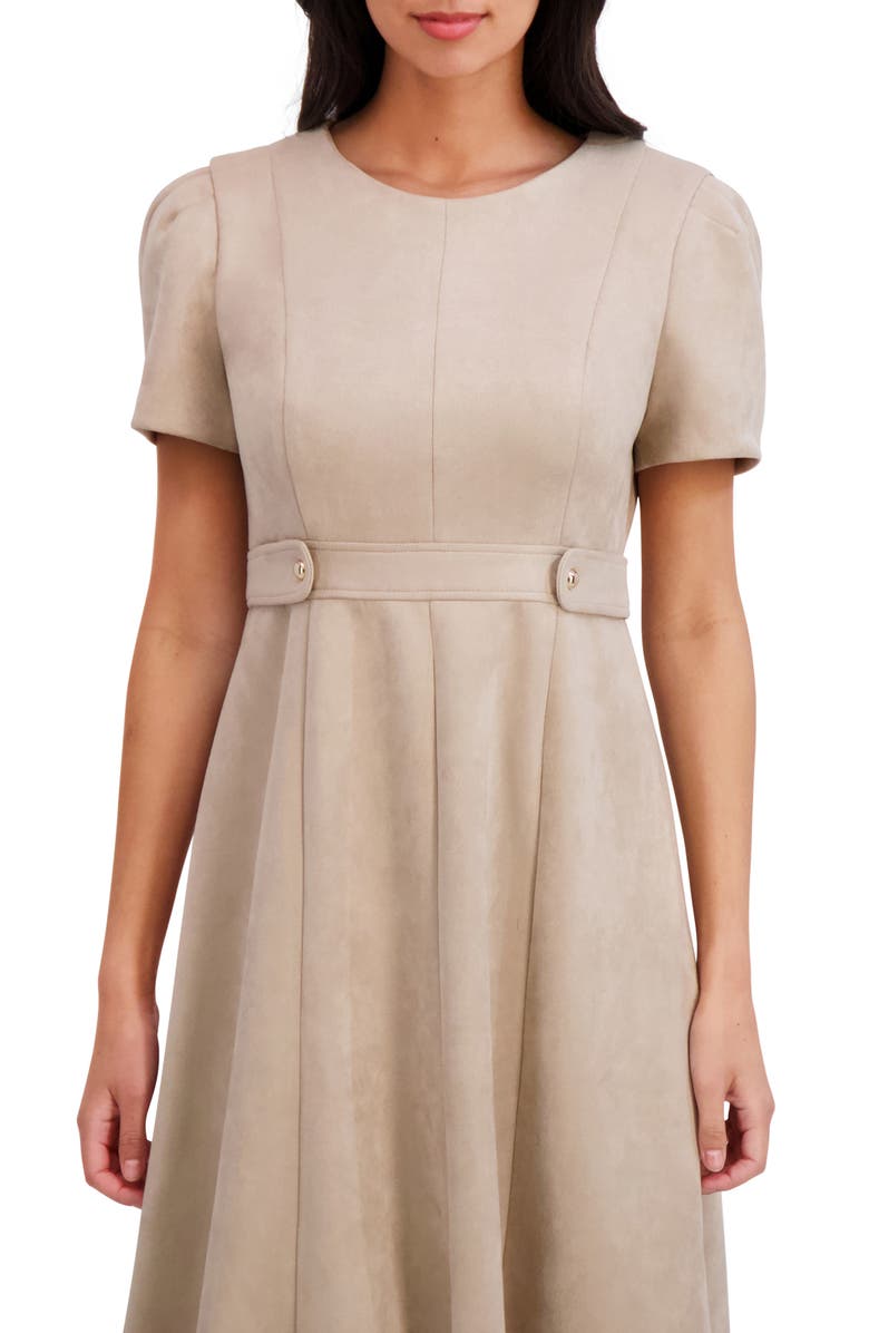 London Times Jewel Neck Side Tab Fit & Flare Dress, Alternate, color, Latte