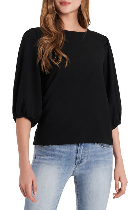 Crinkled Puff Three-Quarter Sleeve Top