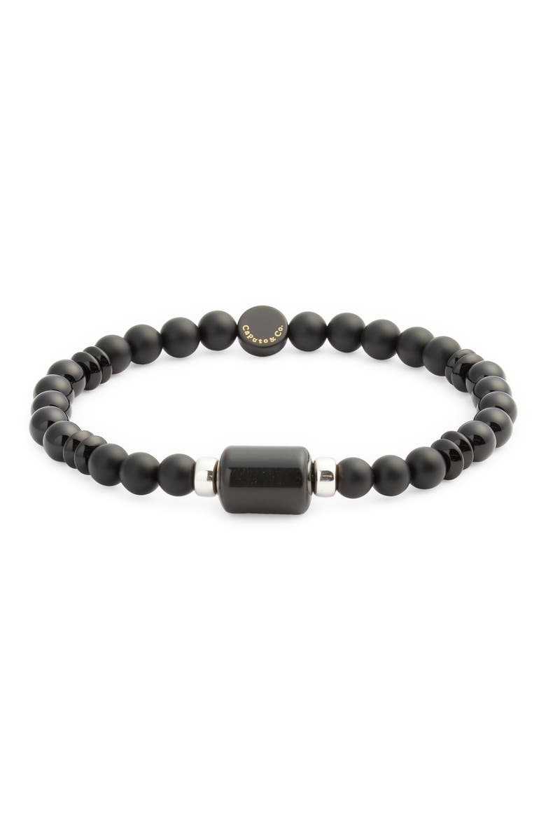 Men's Barrel Beaded Stretch Bracelet, Main, color, OBSIDIAN