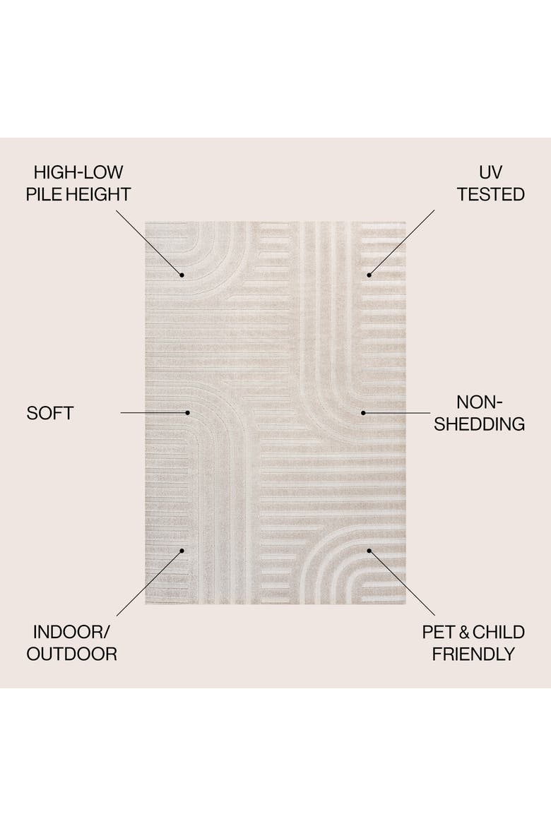 Anders High-Low MidCentury Modern Arch Stripe Two-Tone Indoor/Outdoor Area Rug, Alternate, color, White/Cream