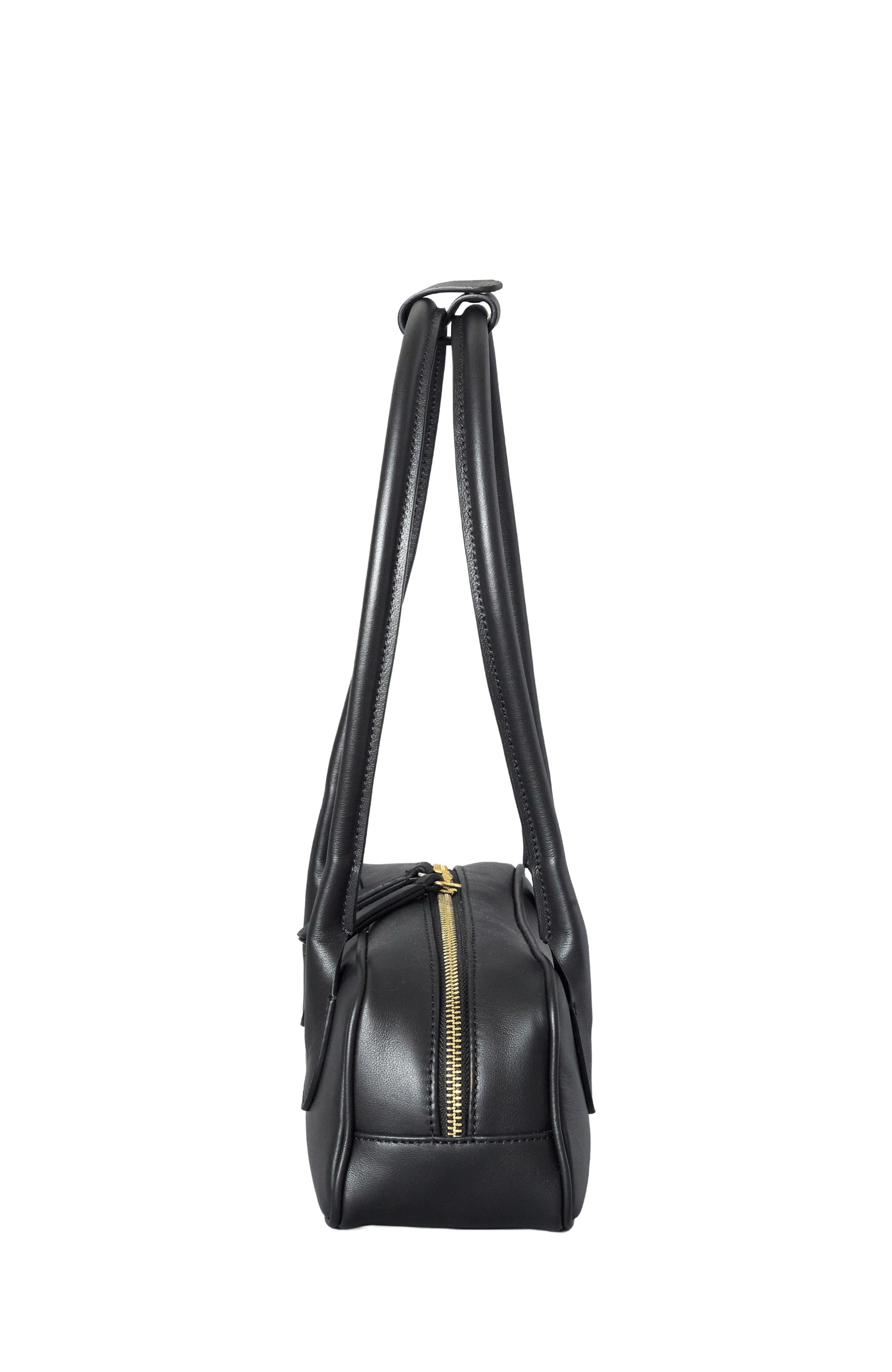 HYER GOODS Mini La Strada Leather East West Bag, Alternate, color, Black/Gold