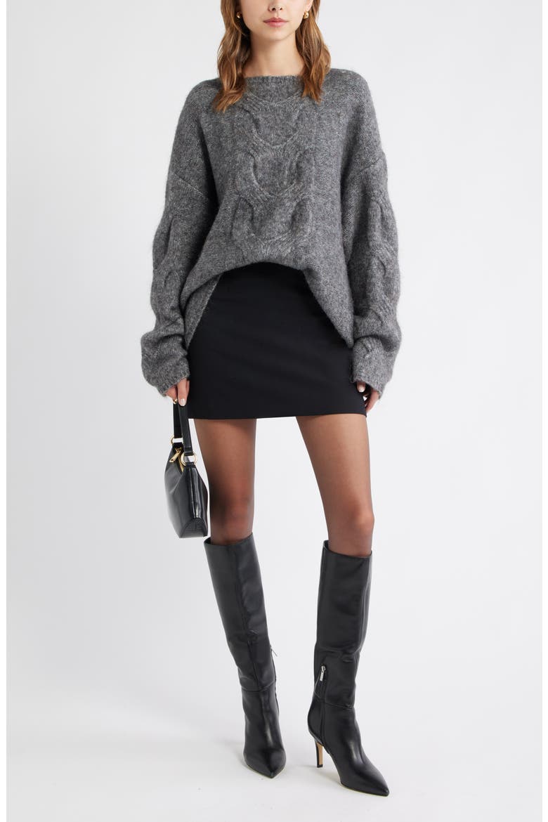 Cable Boatneck Sweater, Alternate, color, GREY HEATHER
