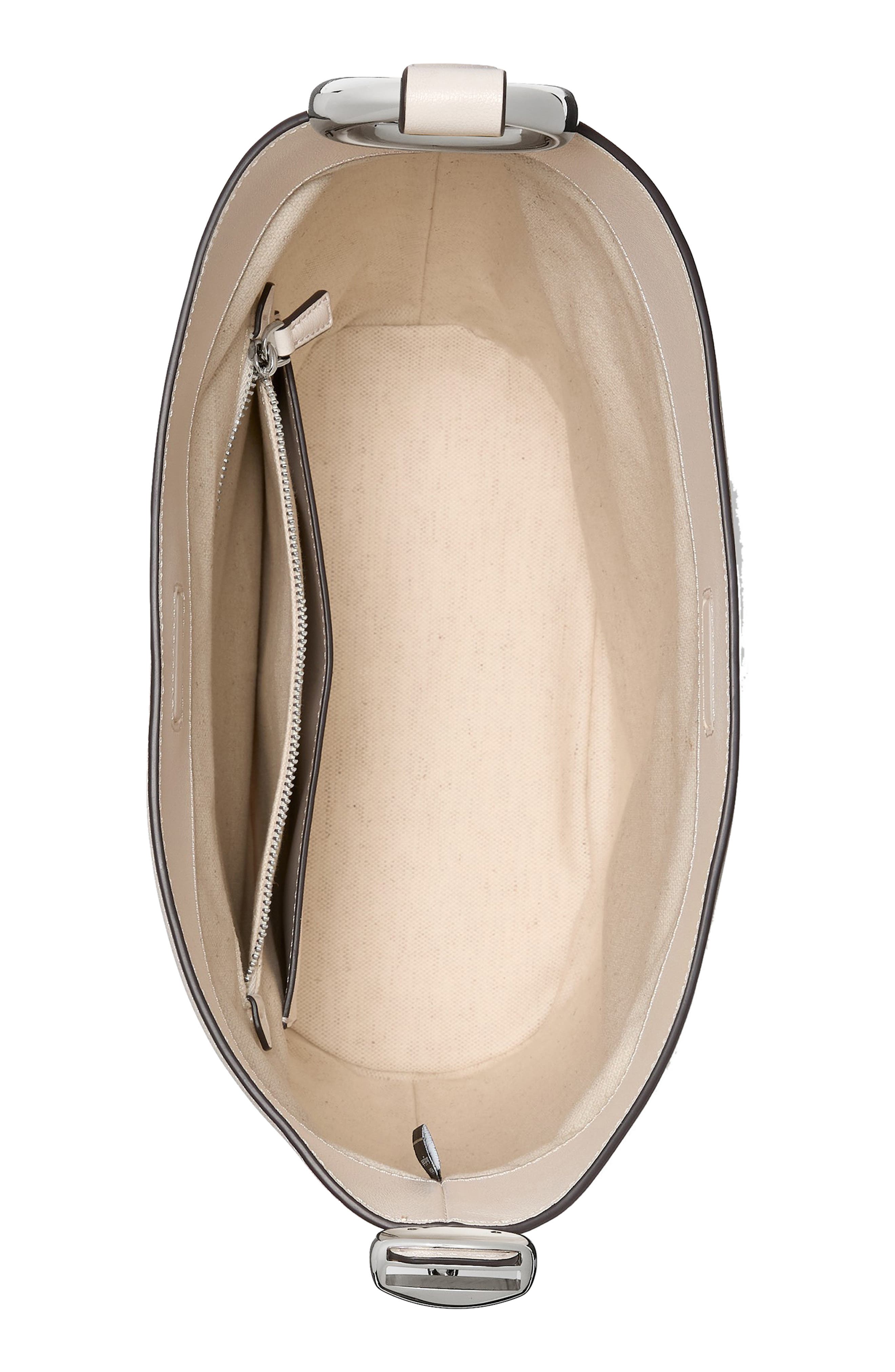 halo fine grain leather bucket bag, Alternate, color, CREAM