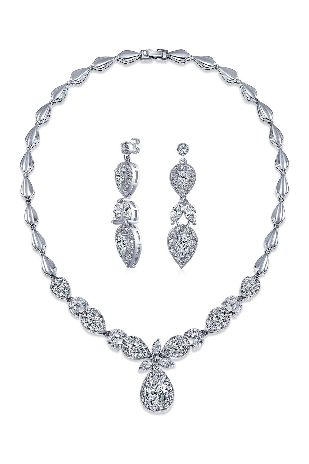BLING JEWELRY Bridal Pave CZ Teardrop Necklace & Earrings Set