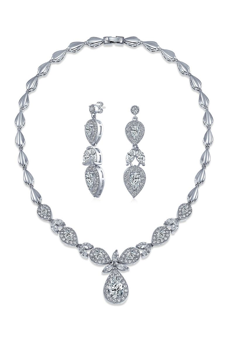 Bridal Pave CZ Teardrop Necklace & Earrings Set, Main, color, GREY