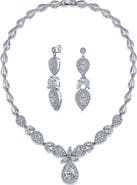 BLING JEWELRY Bridal Pave CZ Teardrop Necklace & Earrings Set