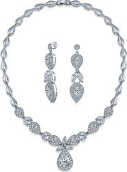 BLING JEWELRY Bridal Pave CZ Teardrop Necklace & Earrings Set