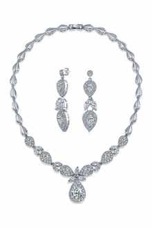 BLING JEWELRY Bridal Pave CZ Teardrop Necklace & Earrings Set