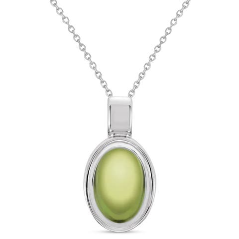 Oval Natural Cabochon Moss Agate Pendant Necklace 14K 0.72ct