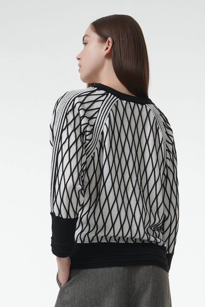 Argyle Mesh Textured Knitted Sweater, Alternate, color, White
