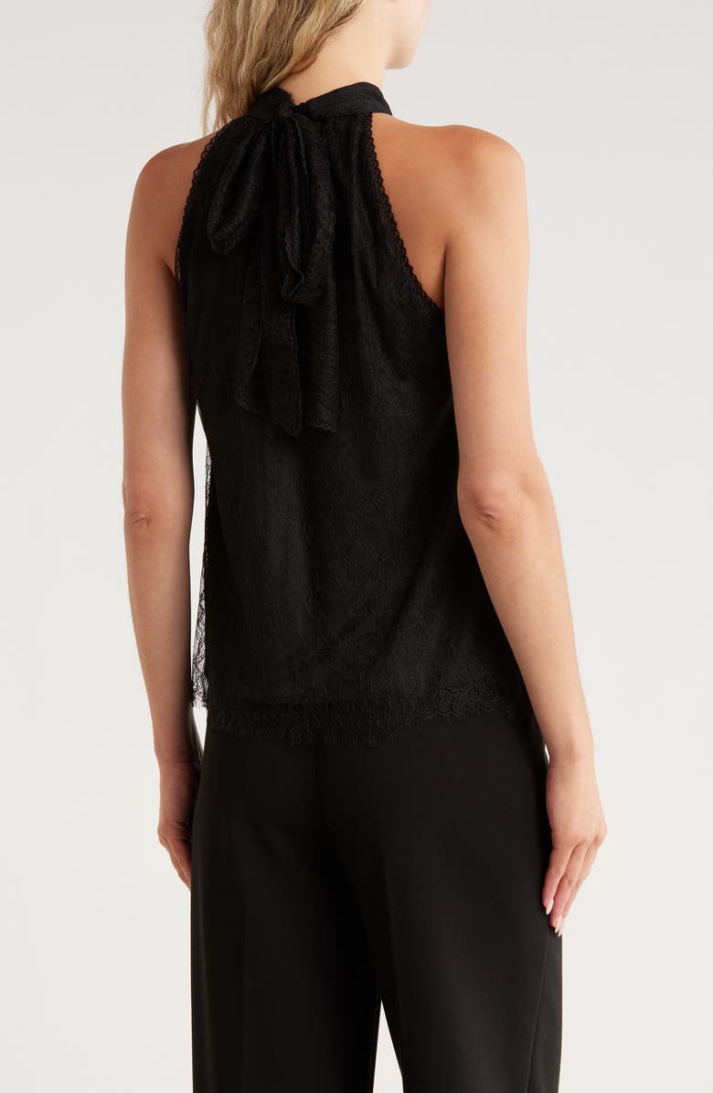 Alice + Olivia Maris Halter Neck Lace Tank, Alternate, color, Black