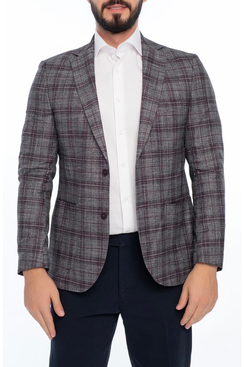 Plaid Sport Coat, Main, color, BURGUNDY