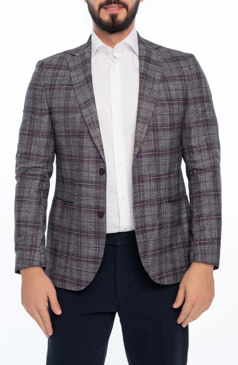 VELLAPAIS Plaid Sport Coat, Main, color, Burgundy