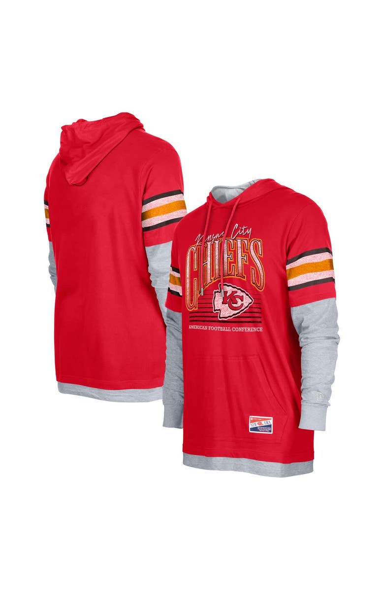 New Era Men's New Era Red Kansas City Chiefs Twofer Long Sleeve Hooded T-Shirt, Main, color, 