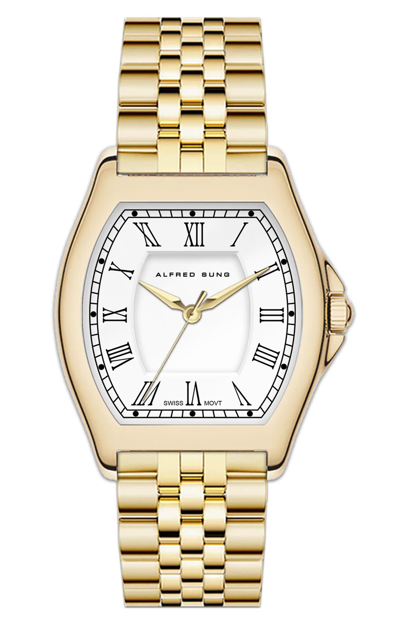 Alfred Sung Swiss Elegance Tonneau Bracelet Watch, 29mm x 35mm