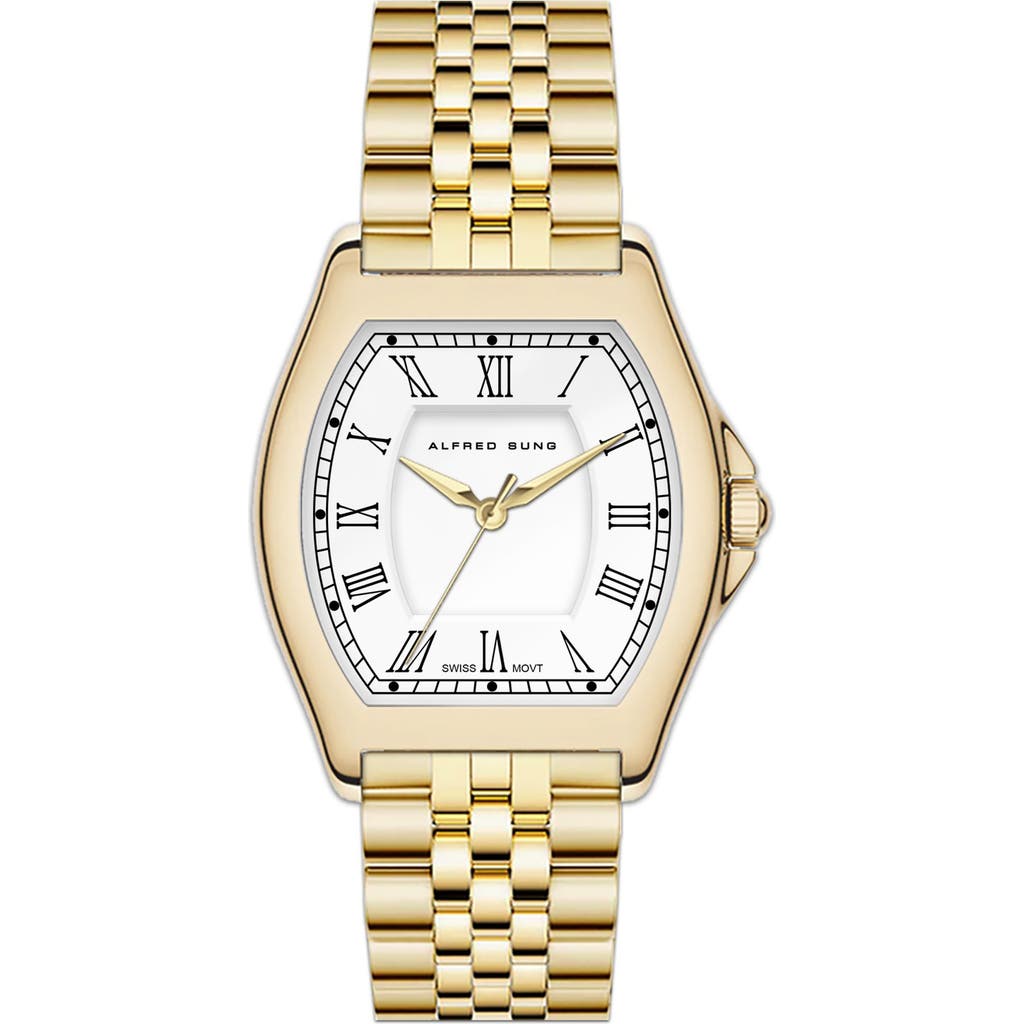 Alfred Sung Swiss Elegance Tonneau Bracelet Watch, 29mm X 35mm In Gold