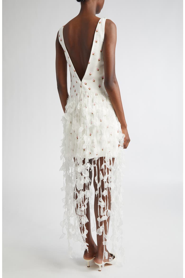 Rosebud Embroidered Fringe Hem Dress, Alternate, color, WHITE