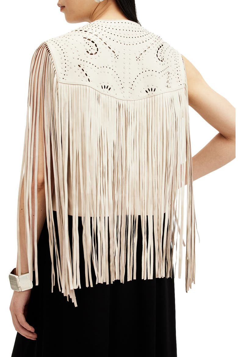 Elias Astral Leather Fringe Vest, Alternate, color, OFF WHITE