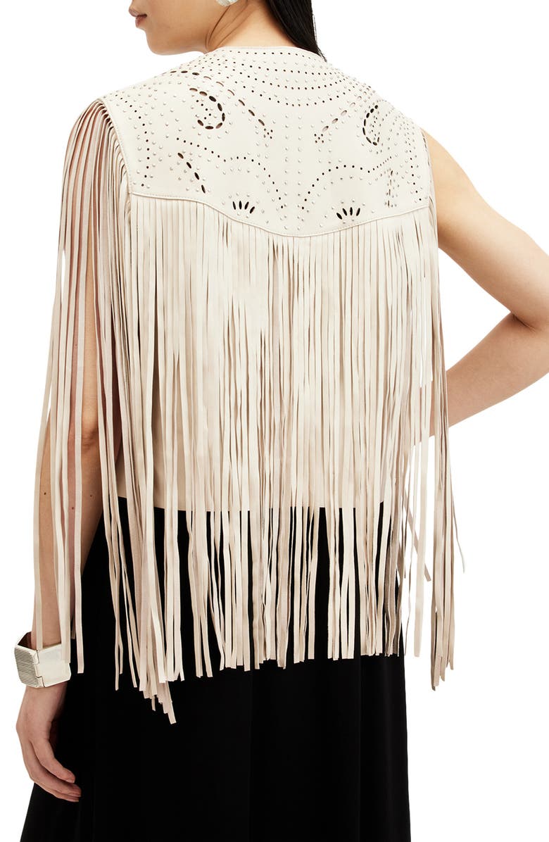 AllSaints Elias Astral Leather Fringe Vest, Alternate, color, Off White