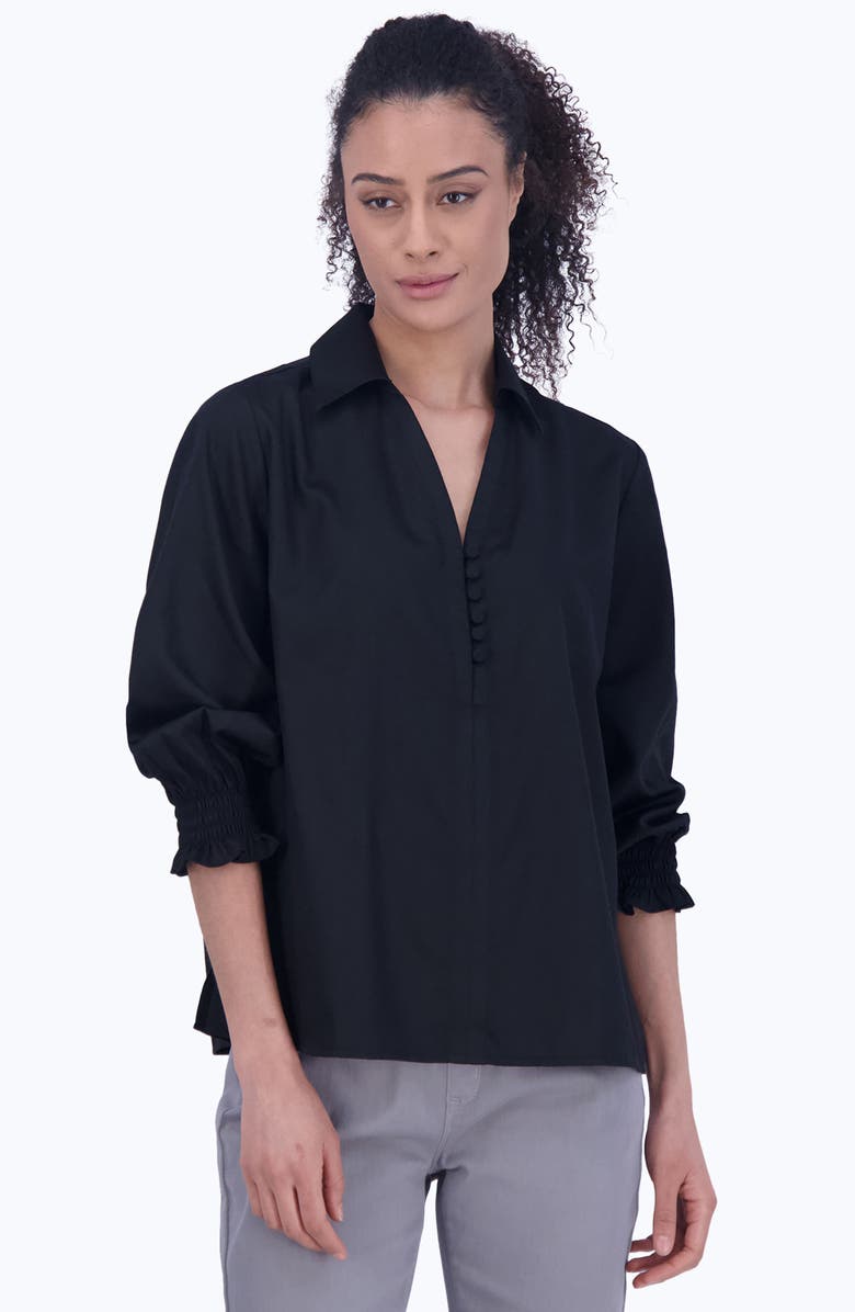 Foxcroft Alexis Smocked Cuff Sateen Popover Top, Alternate, color, 