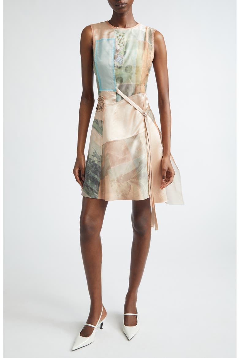 Collage Print Silk Organza & Satin Minidress, Main, color, LIGHT PINK MULTI