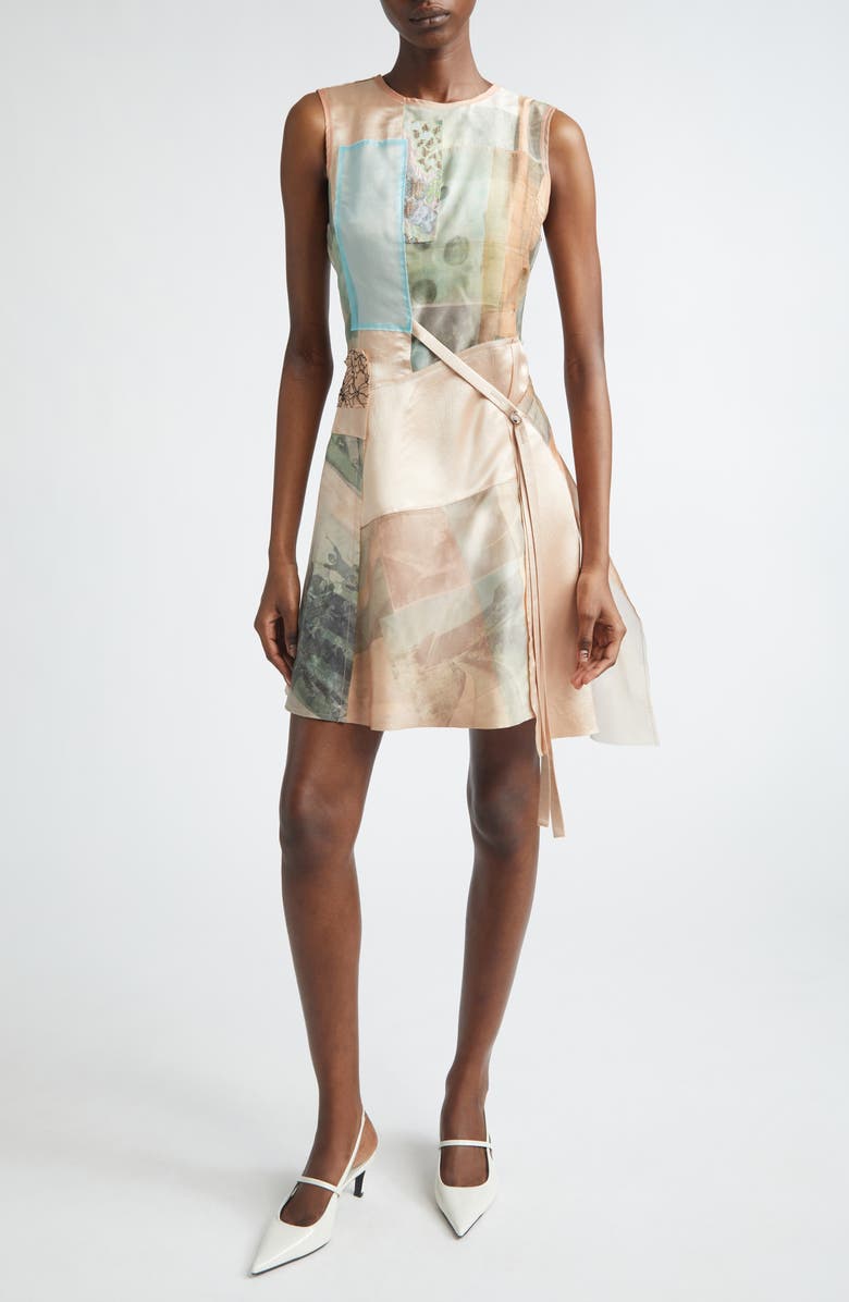 Jason Wu Collection Collage Print Silk Organza & Satin Minidress, Main, color, Light Pink Multi