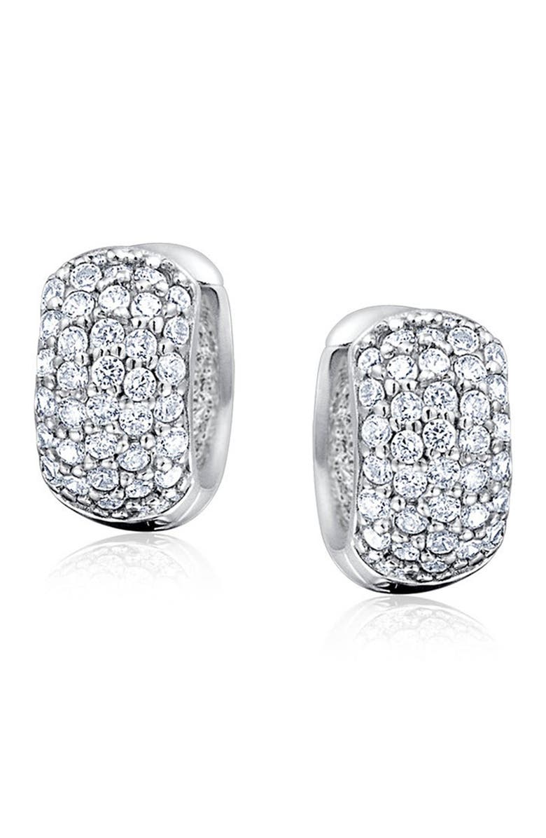 BLING JEWELRY Rhodium Plated CZ Pave Huggie Earrings, Alternate, color, 