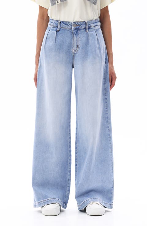 Jermey Pleated Baggy Wide Leg Jeans (Periwinkle Blue)