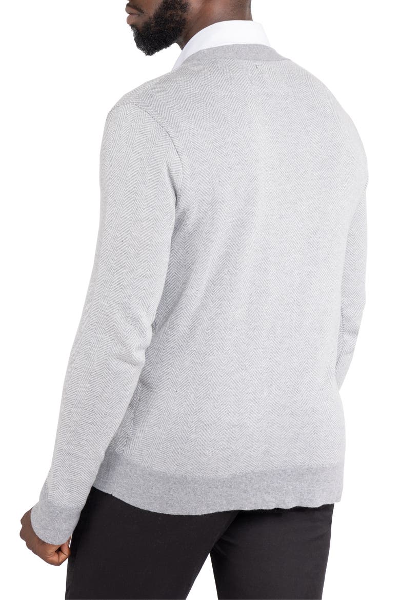 Herringbone V-Neck Button Front Cardigan, Alternate, color, OFF WHITE/ HEATHER GREY