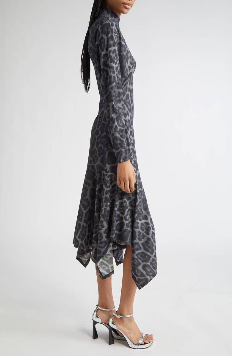 Stella McCartney Leopard Print Long Sleeve Handkerchief Hem Dress, Alternate, color, 1230 - Ash Grey