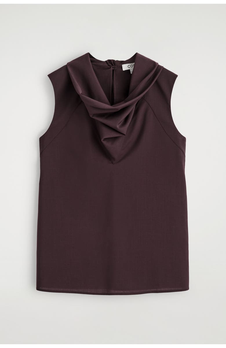 COS Fluid Mock-Neck Scarf Blouse, Alternate, color, Burgundy