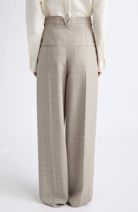 Prince of Wales Wool Wide Leg Trousers