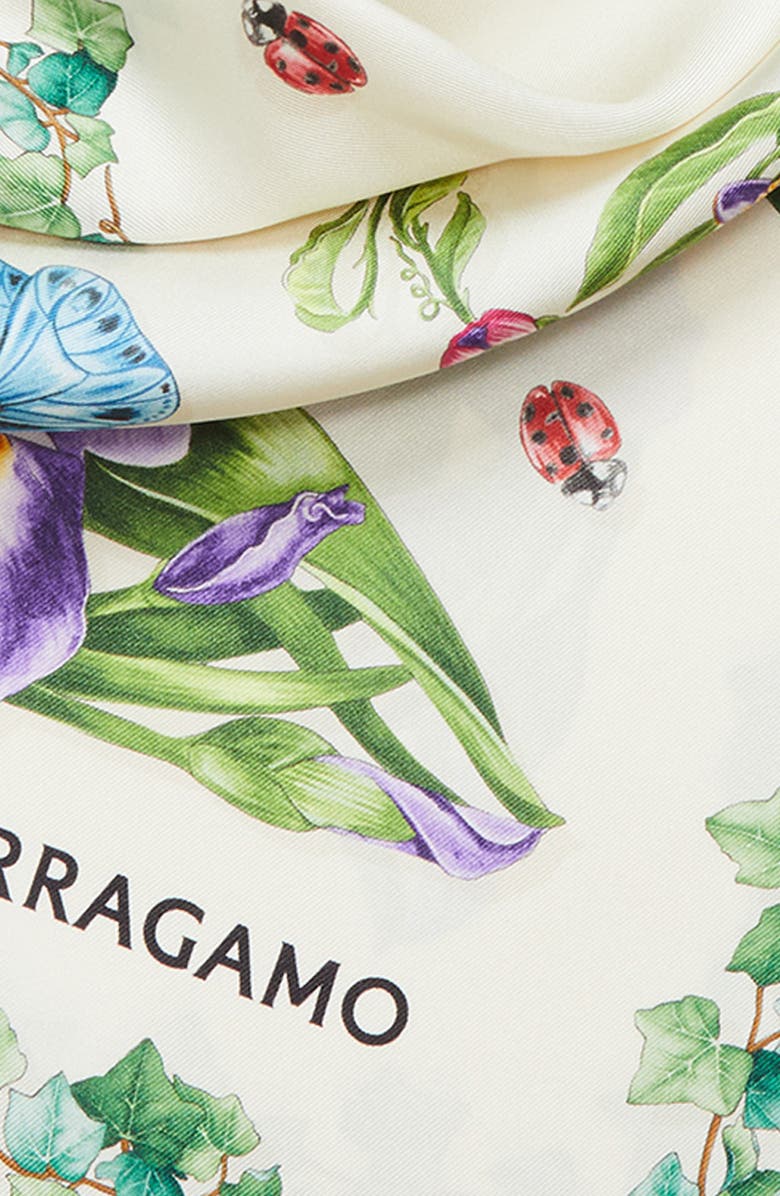 FERRAGAMO Eden Print Silk Scarf, Alternate, color, Avorio/ Azzurro