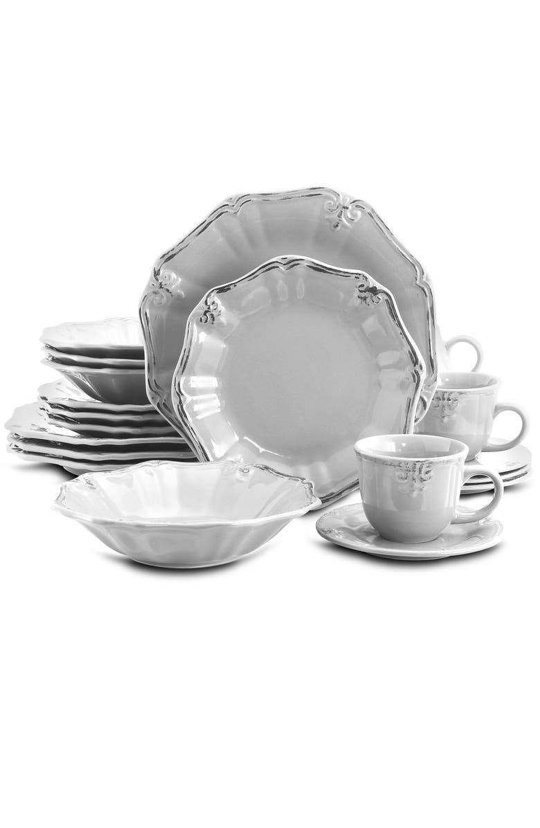Elama Fleur De Lys 20-Piece Dinnerware Set, Alternate, color, White