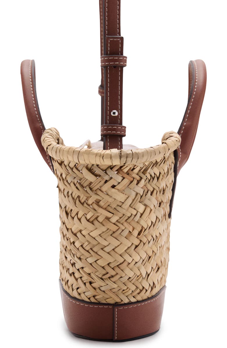MANGO Small Double Handle Natural Fiber Crossbody Bag, Alternate, color, Leather