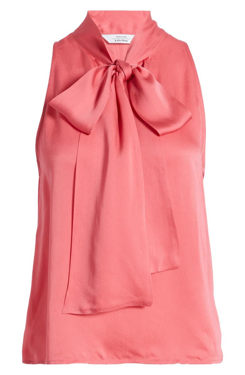 & Other Stories Tie Neck Sleeveless Satin Blouse, Alternate, color, Pink