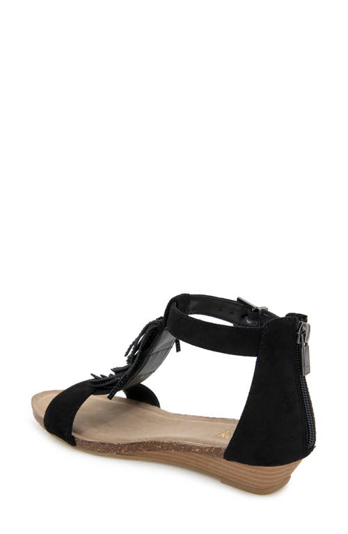 Reaction Kenneth Cole Glytoni Fringe T-strap Sandal In Black Micro