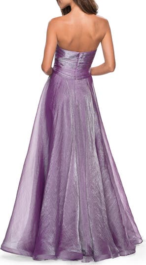 Strapless Chiffon Dress with Criss Cross Bodice Detail