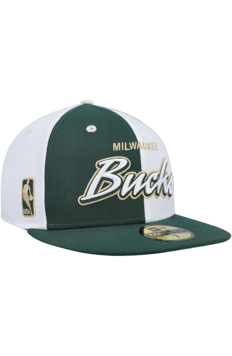 New Era Men's New Era Hunter Green/White Milwaukee Bucks Script Pinwheel 59FIFTY Fitted Hat, Alternate, color, Hunter Green