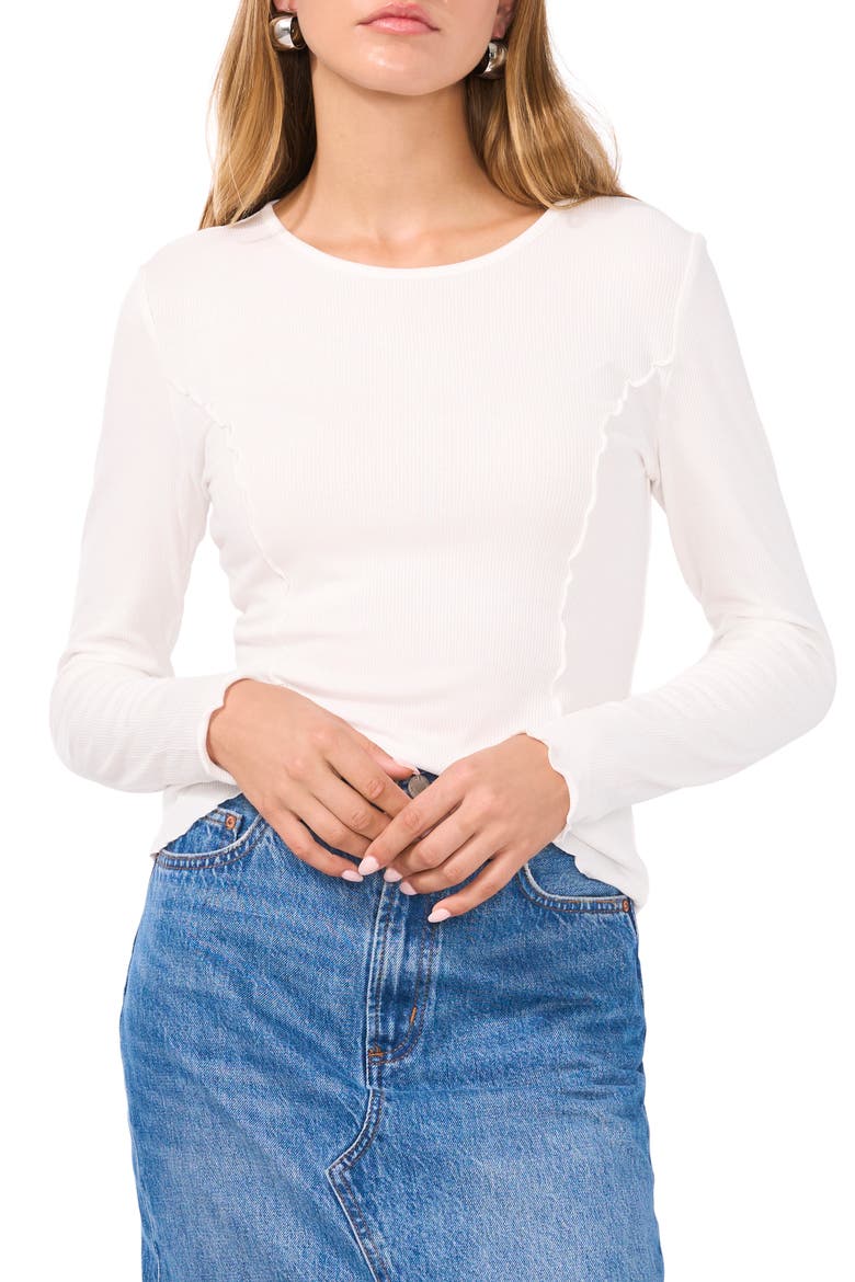 Lettuce Edge Long Sleeve Rib Knit T-Shirt, Main, color, NEW IVORY